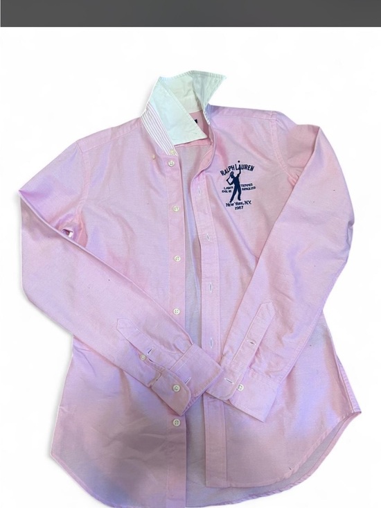 Ralph Lauren Tops - Ralph Lauren Pink Collared Button-Up Shirt with White Trim